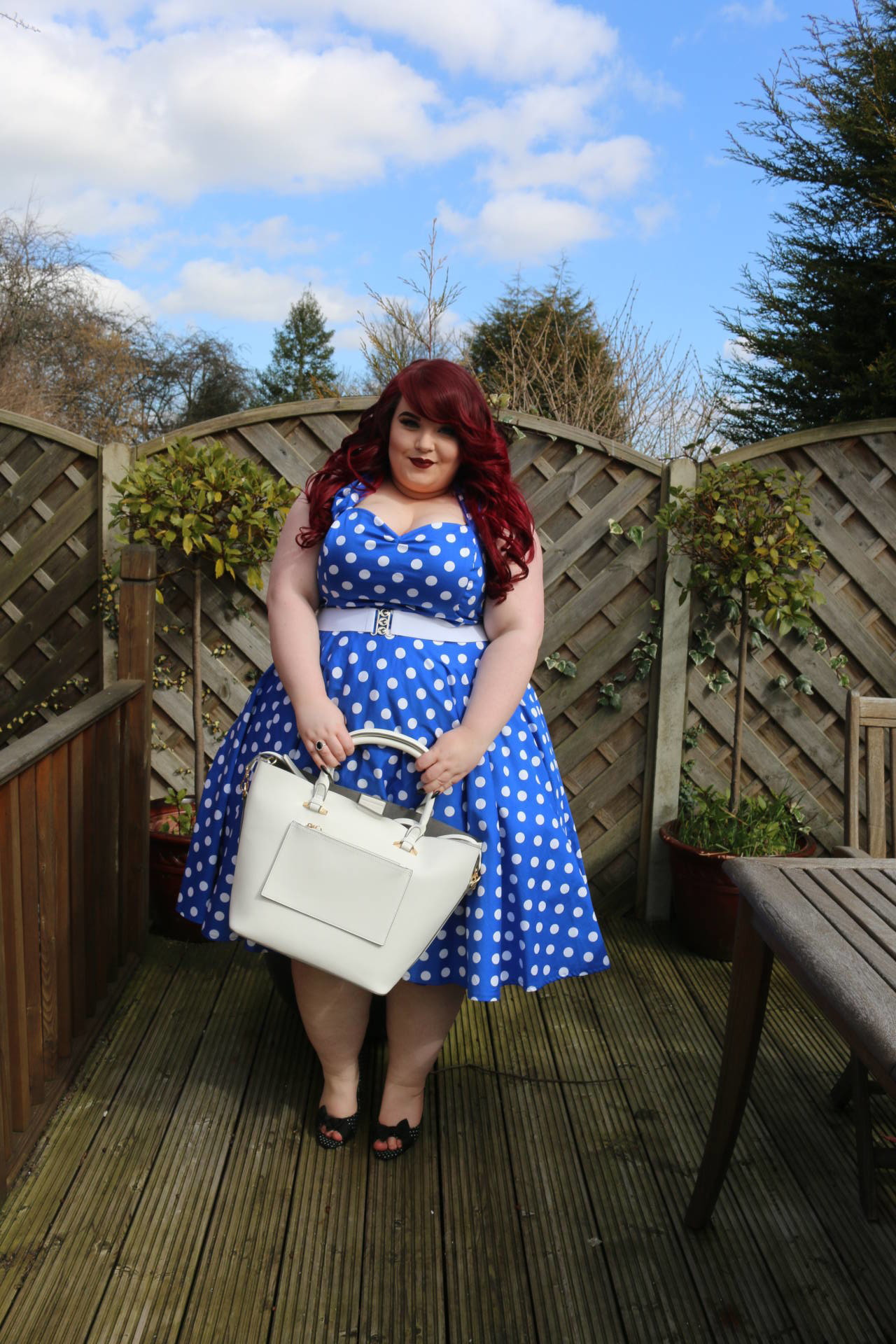 Vivien of Holloway 1950s Halterneck Royal Polkadot Dress