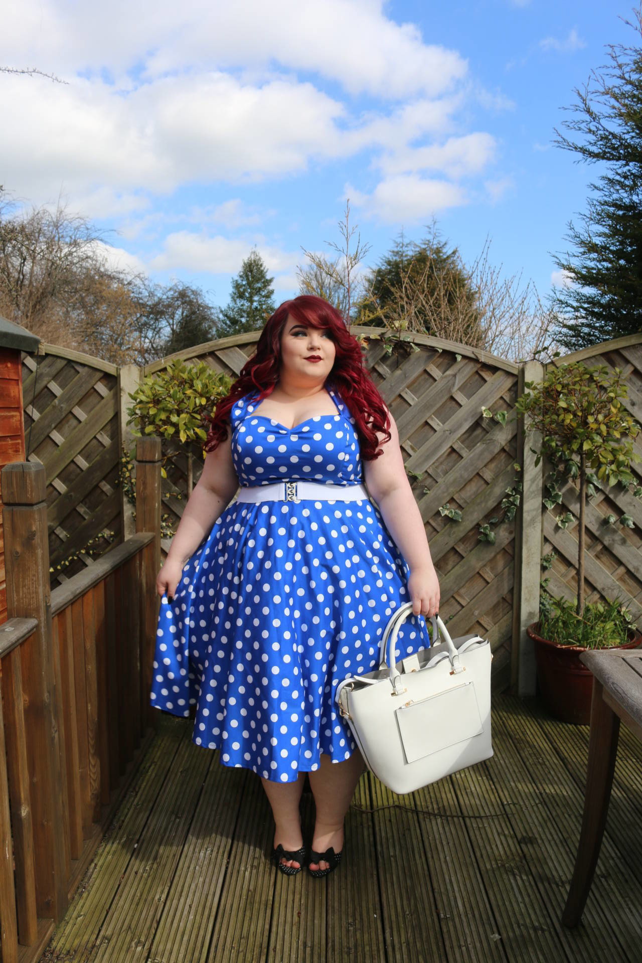 Vivien of Holloway 1950s Halterneck Royal Polkadot Dress