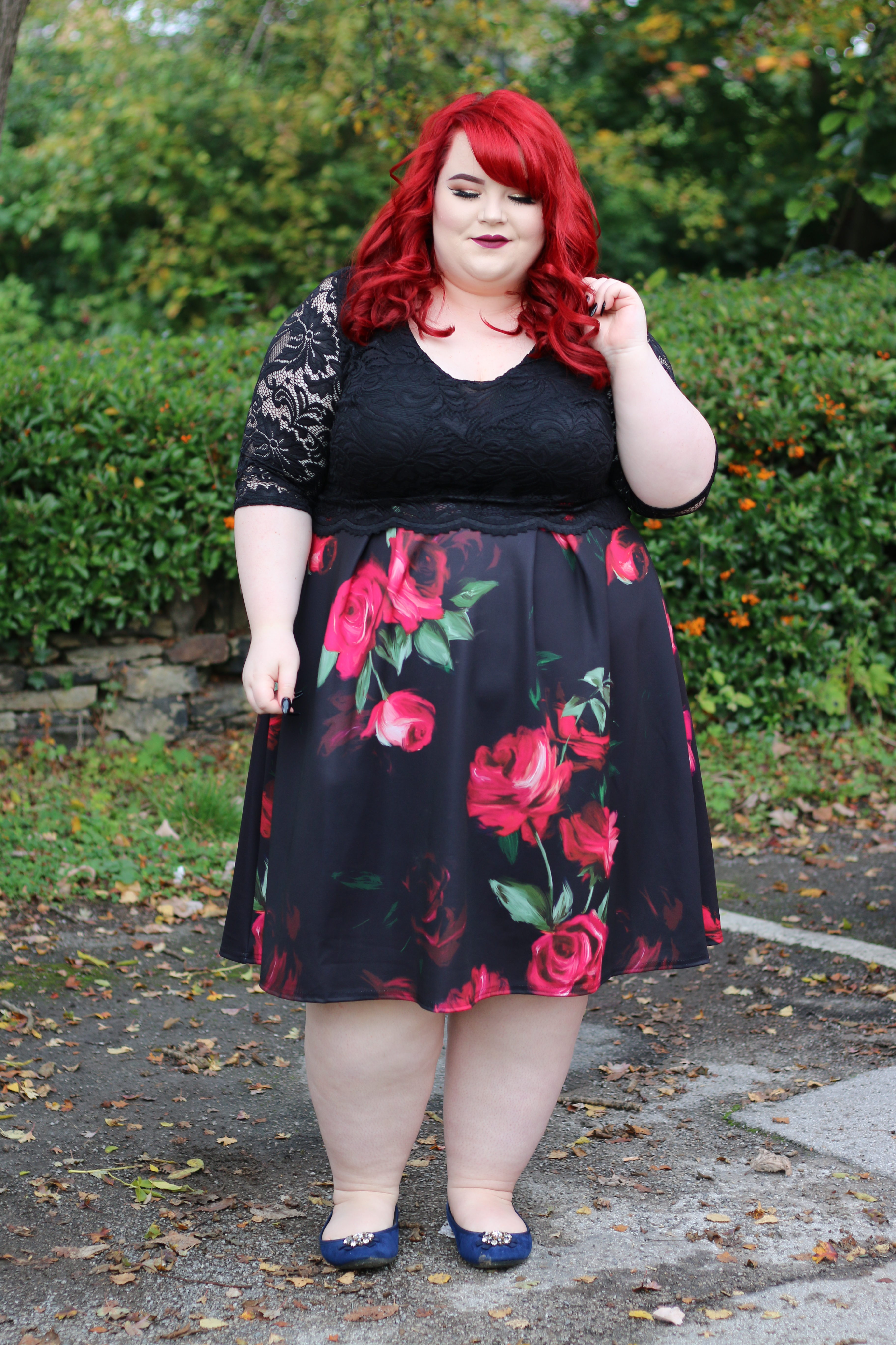 Yours Clothing Rose Print Lace Overlay Dress 2 Yours Clothing Rose Print, georgina grogan, plus size