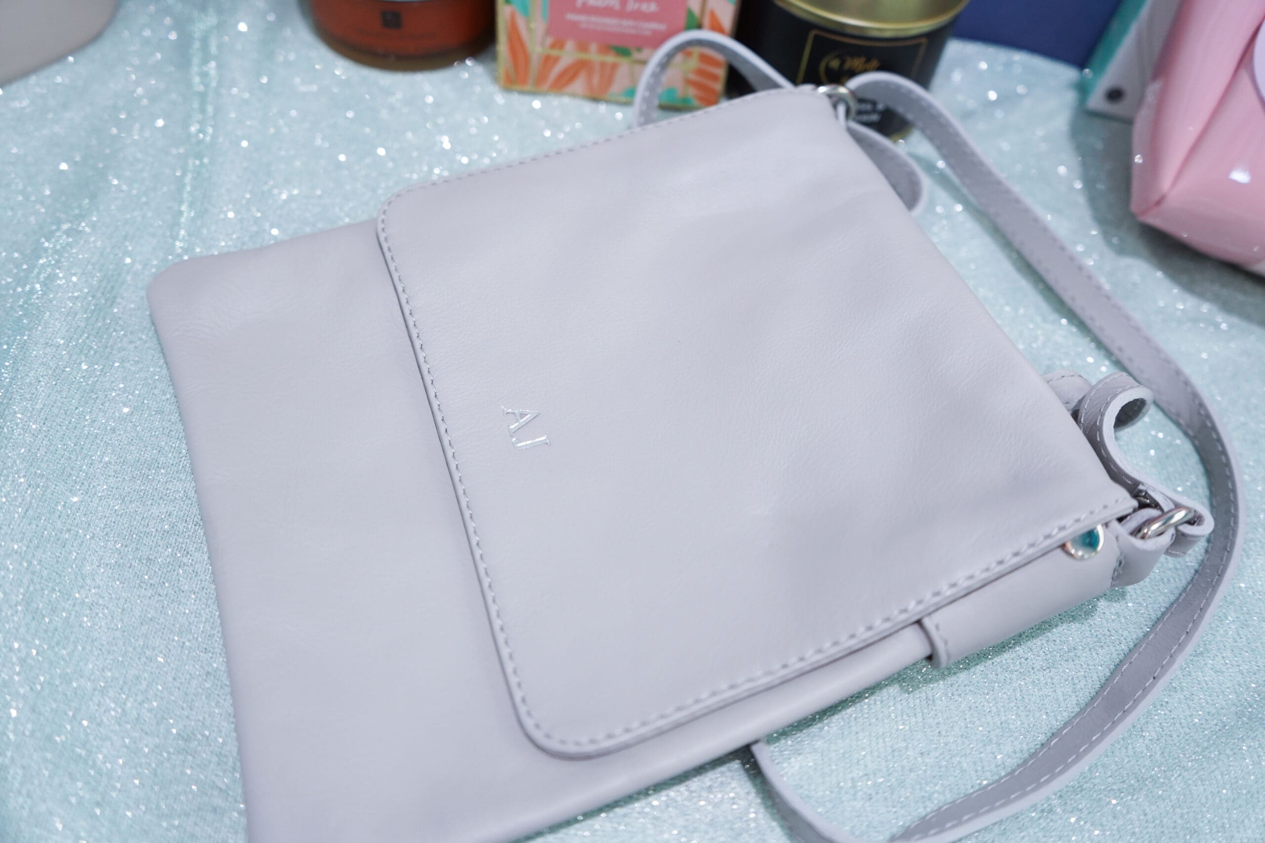 mother's day gift guide 2022, Boutique Gifts Crossbody Leather Bag Light Grey